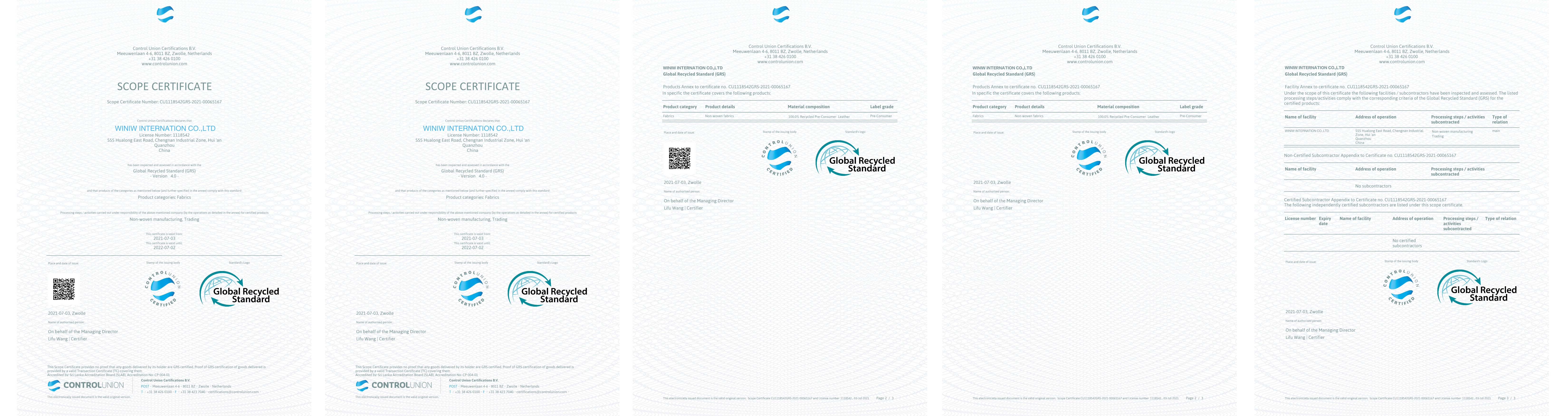 WINIW Certifications - ISO9001, ROHS etc.